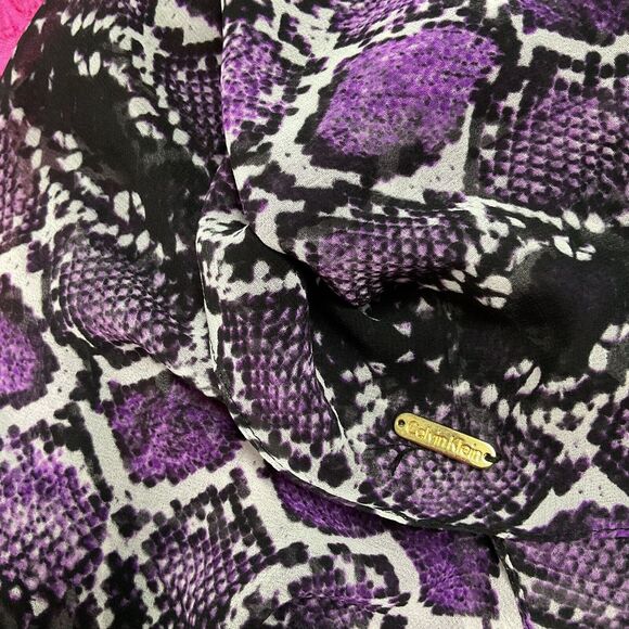 Calvin Klein Infinity Scarf Wall Snake Print Purple Black White 28" x 72" Mint - Picture 2 of 3